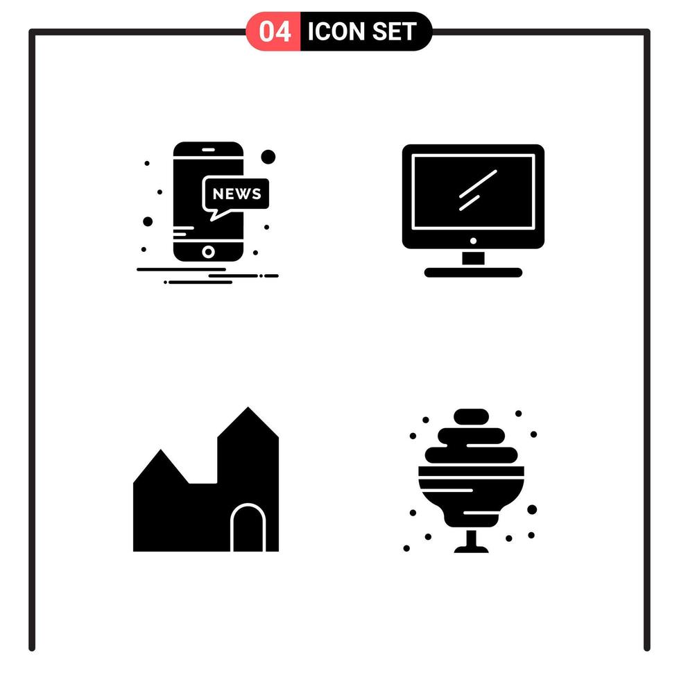 Set of 4 Solid Style Icons for web and mobile Glyph Symbols for print Solid Icon Signs Isolated on White Background 4 Icon Set vector