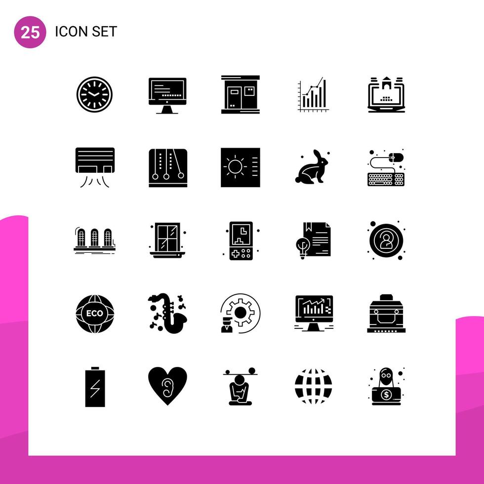 Set of 25 Vector Solid Glyphs on Grid for trends marketing sauna diagram analytics Editable Vector Design Elements