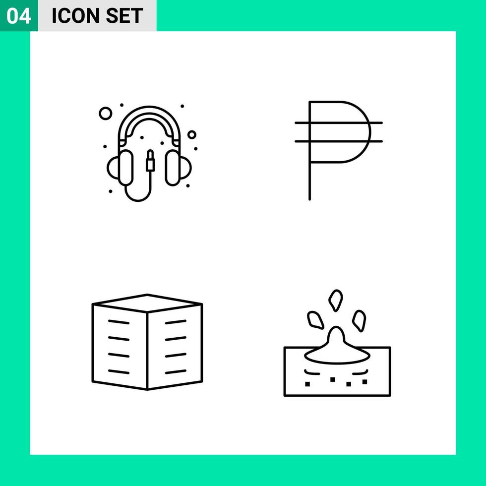paquete de 4 iconos de estilo de línea establece símbolos de esquema para imprimir signos creativos aislados en fondo blanco 4 conjunto de iconos vector