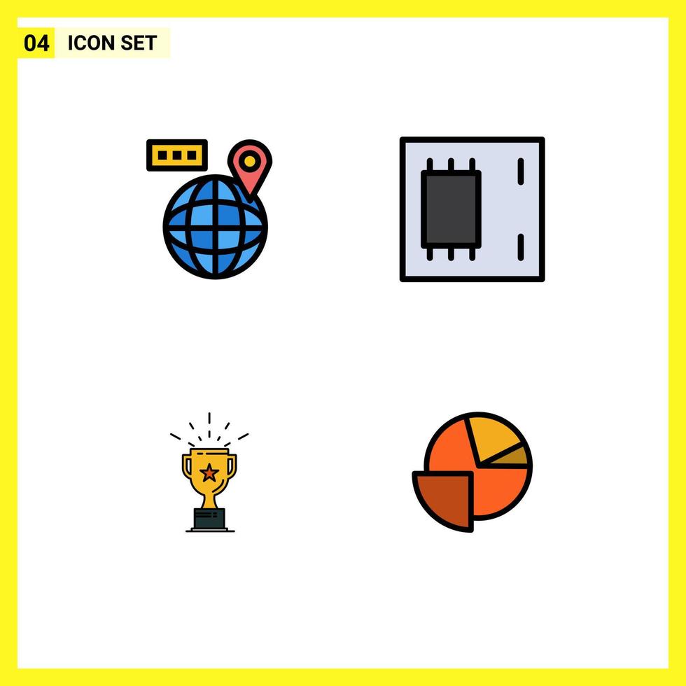 Group of 4 Modern Filledline Flat Colors Set for world cup location electronics prize Editable Vector Design Elements