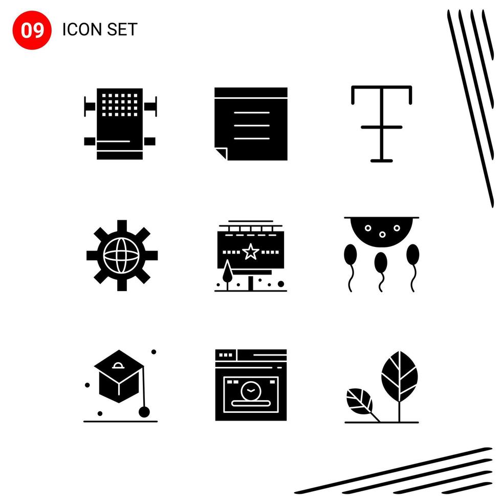 Collection of 9 Vector Icons in solid style Pixle Perfect Glyph Symbols for Web and Mobile Solid Icon Signs on White Background 9 Icons