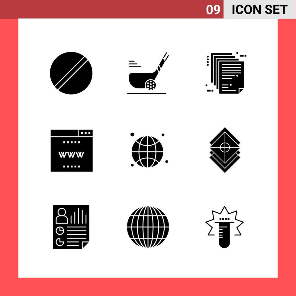 Paquete de 9 iconos de símbolos de glifo de estilo sólido sobre fondo blanco signos simples para el diseño general vector