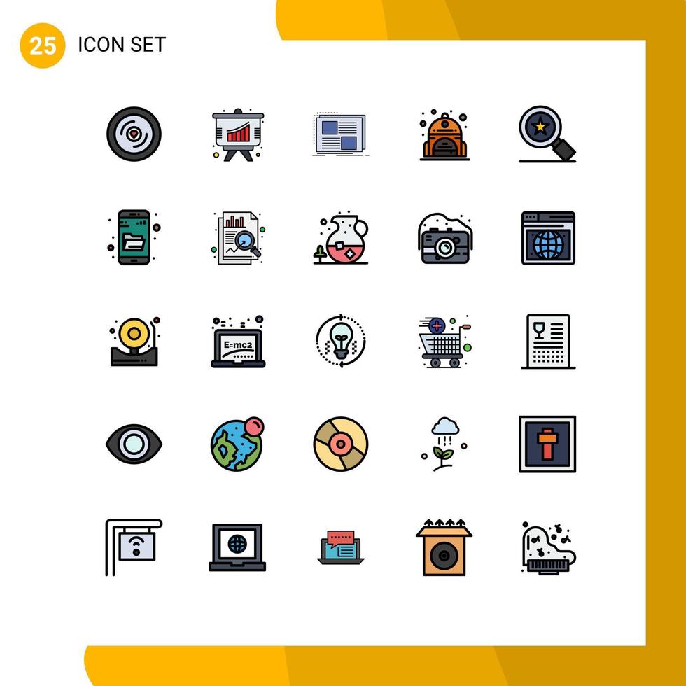 conjunto moderno de 25 colores planos y símbolos de líneas rellenas, como el diseño de logros de insignias, elementos de diseño de vectores editables para la escuela