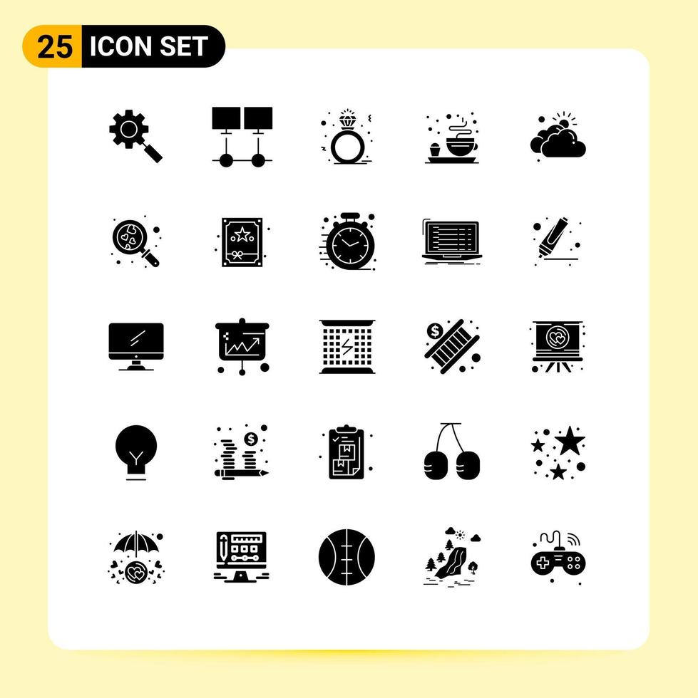 Pack of 25 creative Solid Glyphs of cloudy tea server plate gift Editable Vector Design Elements