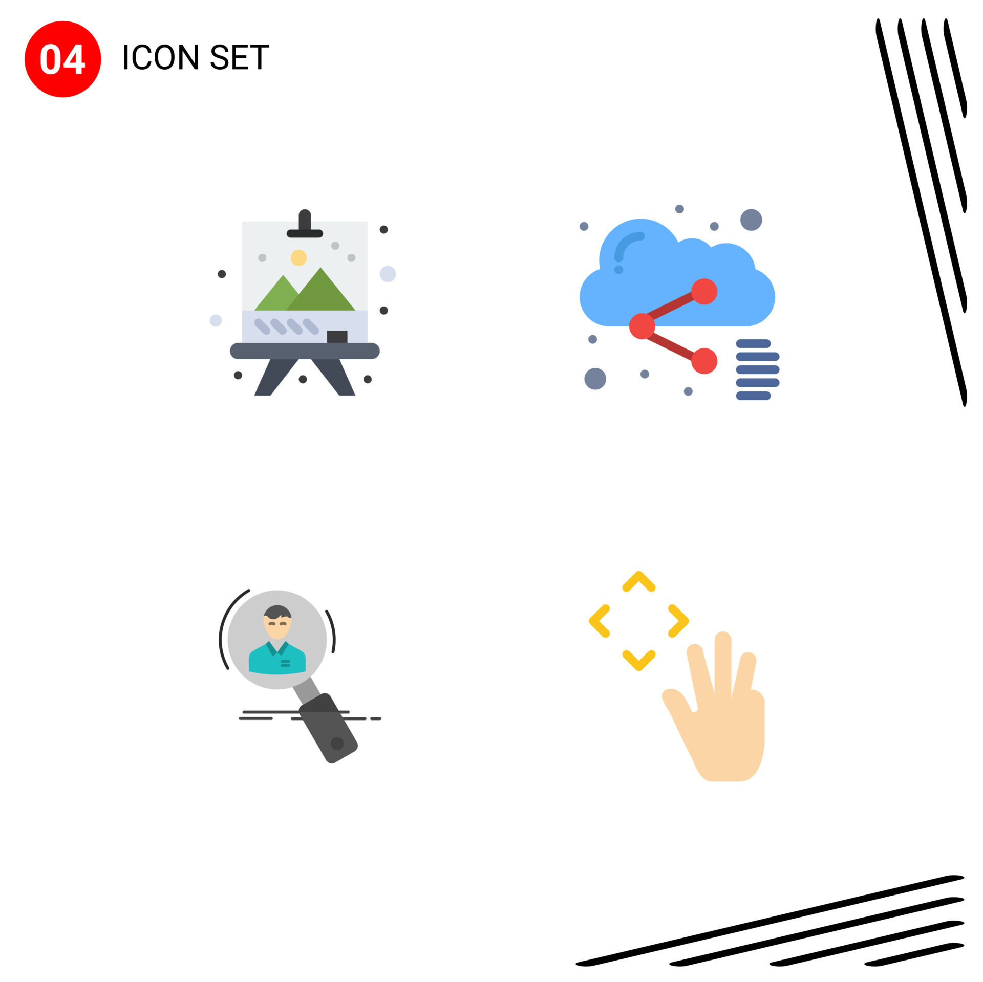 Pack of 4 creative Flat Icons of board employee paint share hunting