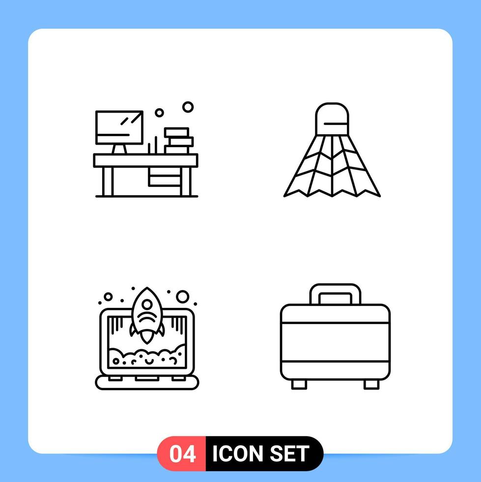 4 Line Black Icon Pack Outline Symbols for Mobile Apps isolated on white background 4 Icons Set vector