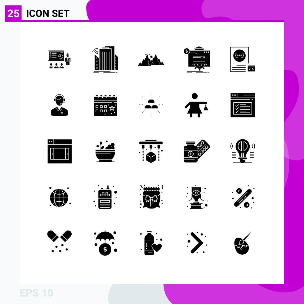 Group of 25 Solid Glyphs Signs and Symbols for seo nature city hill mountain Editable Vector Design Elements
