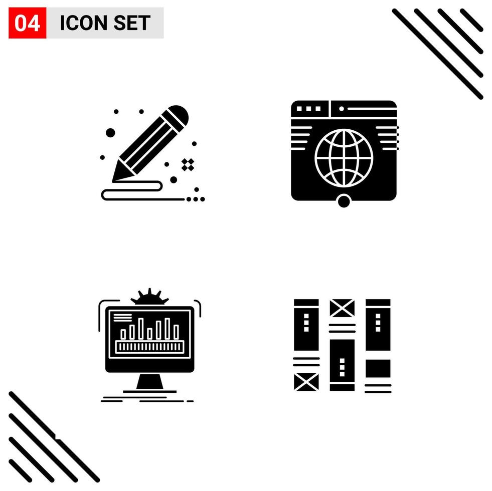 Pixle Perfect Set of 4 Solid Icons Glyph Icon Set for Webite Designing and Mobile Applications Interface vector