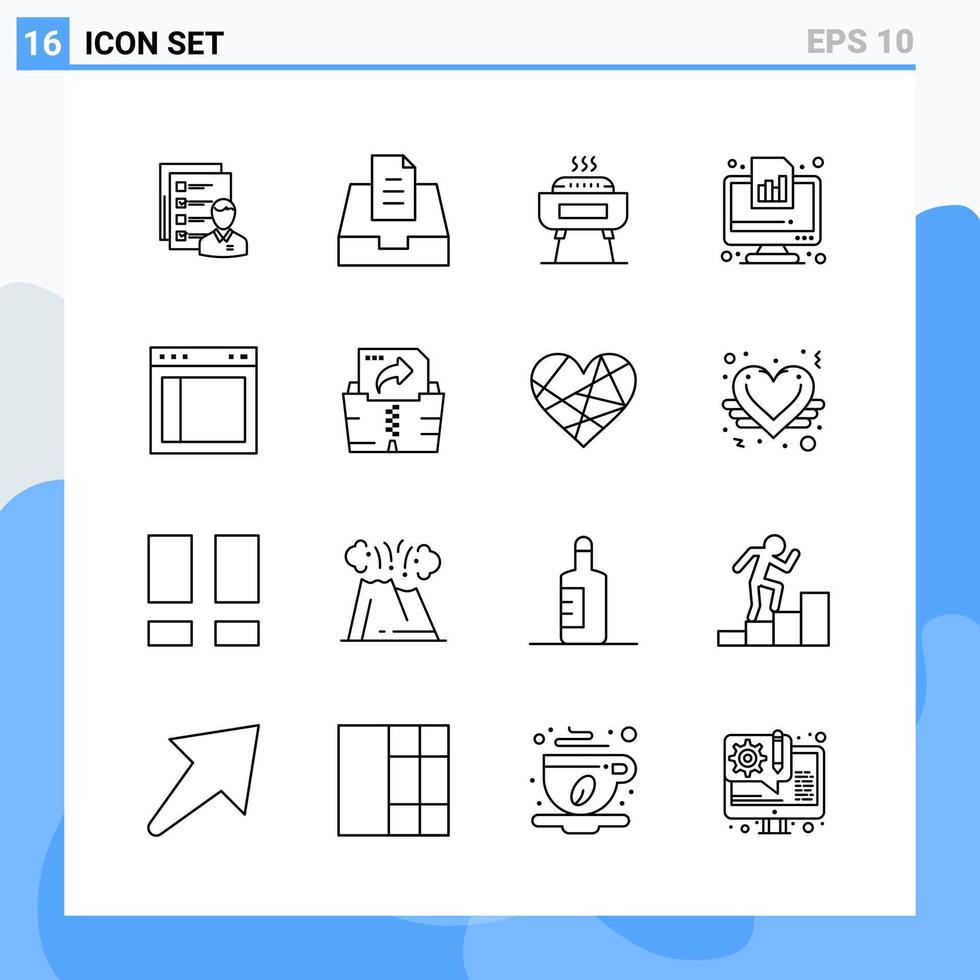 los iconos de estilo moderno de 16 líneas describen símbolos para uso general signo de icono de línea creativa aislado sobre fondo blanco paquete de 16 iconos vector