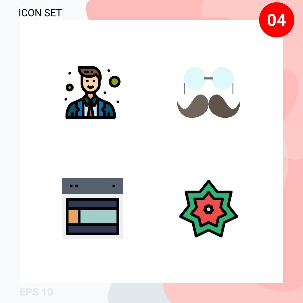 Pack of 4 Modern Filledline Flat Colors Signs and Symbols for Web Print Media such as officer design police movember site Editable Vector Design Elements