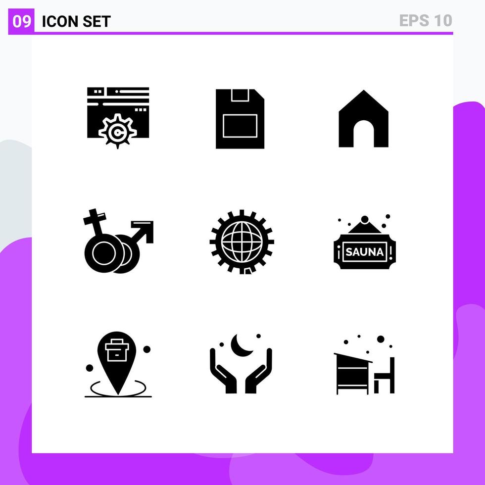 Modern Set of 9 Solid Glyphs and symbols such as design female home male venus Editable Vector Design Elements