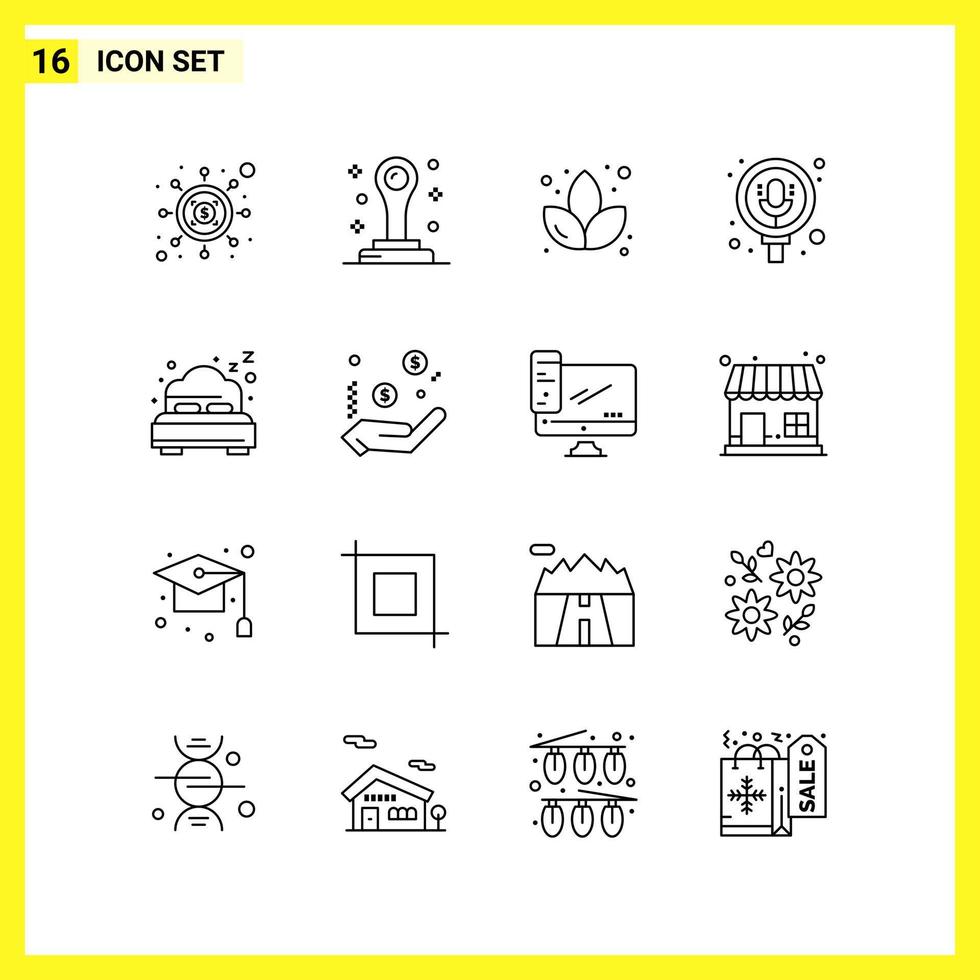 16 conjunto de iconos símbolos de línea simple signo de esquema en fondo blanco para diseño de sitios web, aplicaciones móviles y medios impresos vector