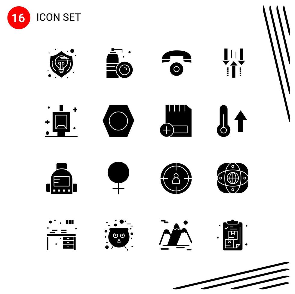 Collection of 16 Vector Icons in solid style Pixle Perfect Glyph Symbols for Web and Mobile Solid Icon Signs on White Background 16 Icons