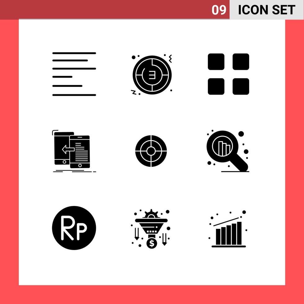 9 Thematic Vector Solid Glyphs and Editable Symbols of business management calc mobile data Editable Vector Design Elements