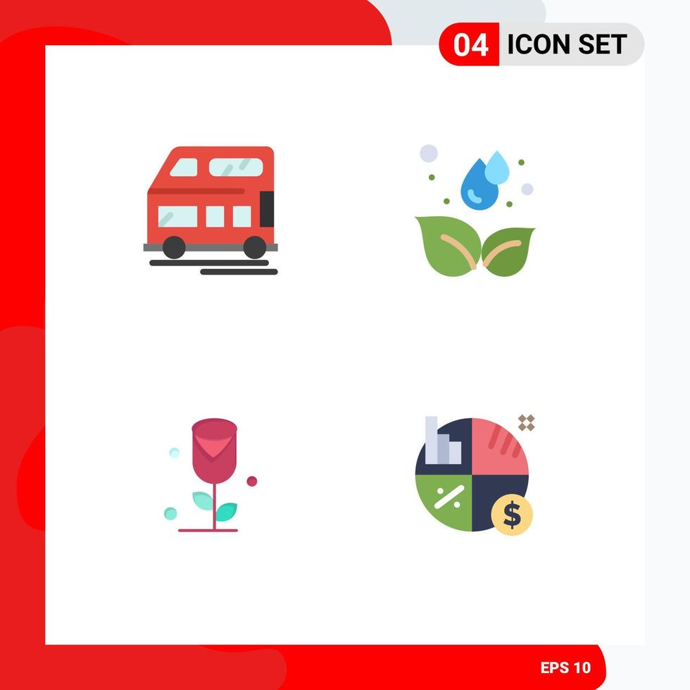 Group of 4 Flat Icons Signs and Symbols for bus rose vehicle droop business Editable Vector Design Elements