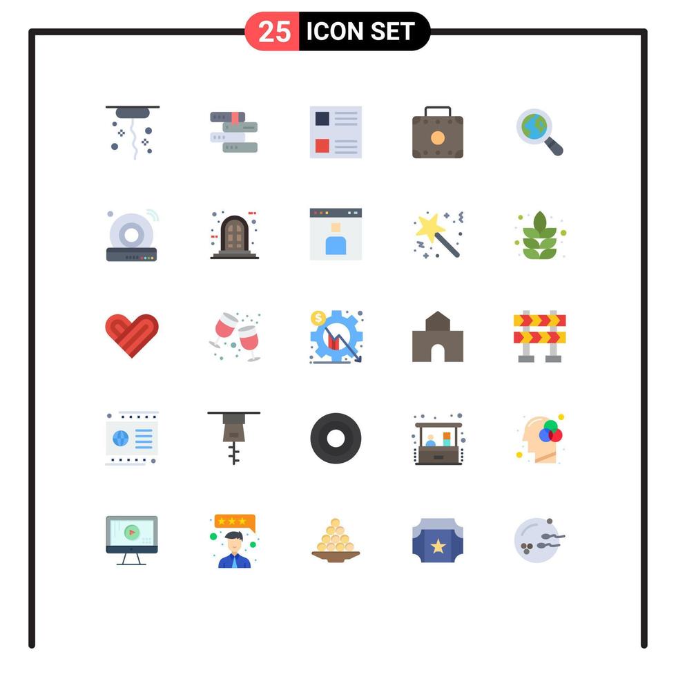 25 Creative Icons Modern Signs and Symbols of dvd magnifying glass layout lost suitcase Editable Vector Design Elements