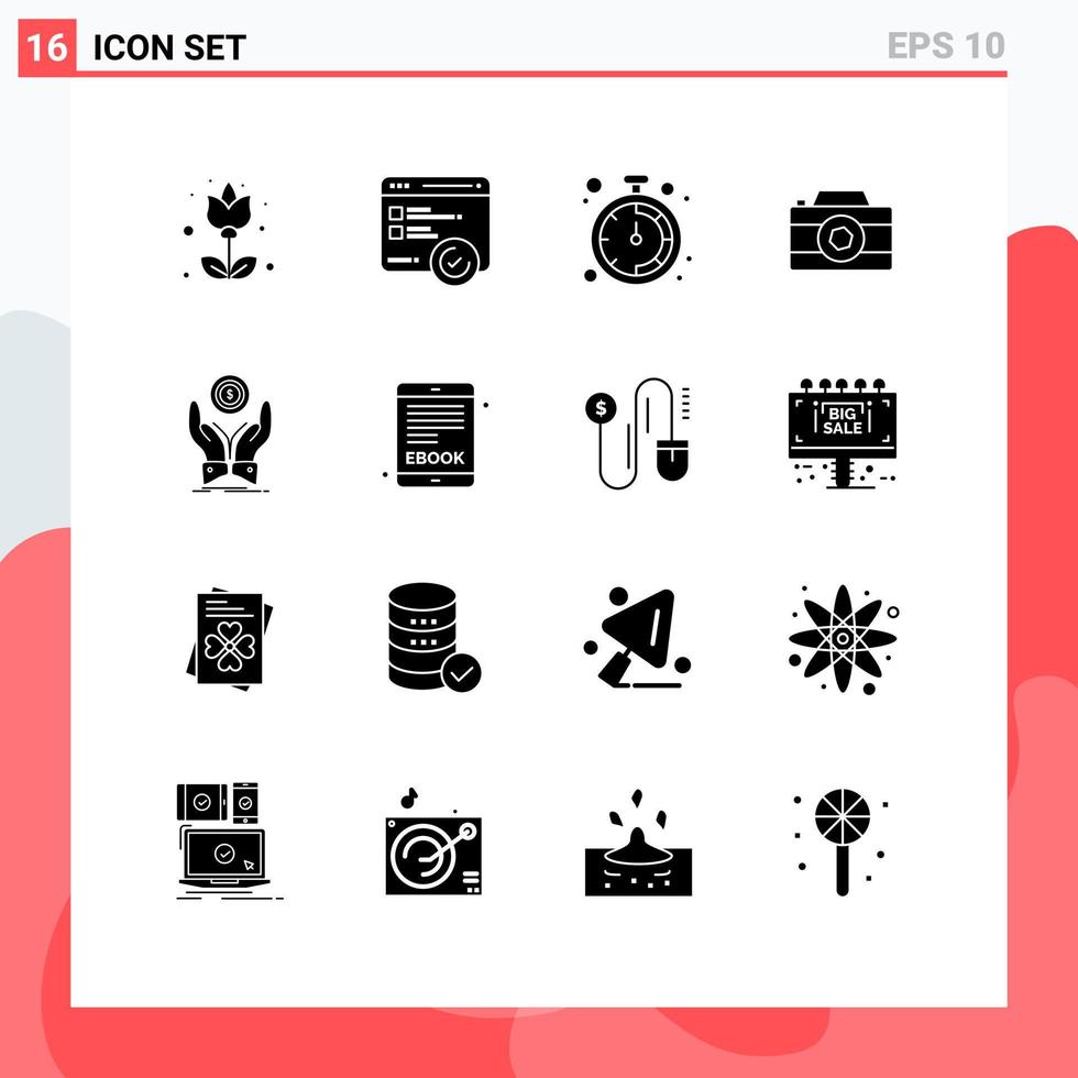 conjunto de 16 iconos de interfaz de usuario modernos símbolos signos para elementos de diseño de vector editables de imagen de foto de negocio de moneda de pila