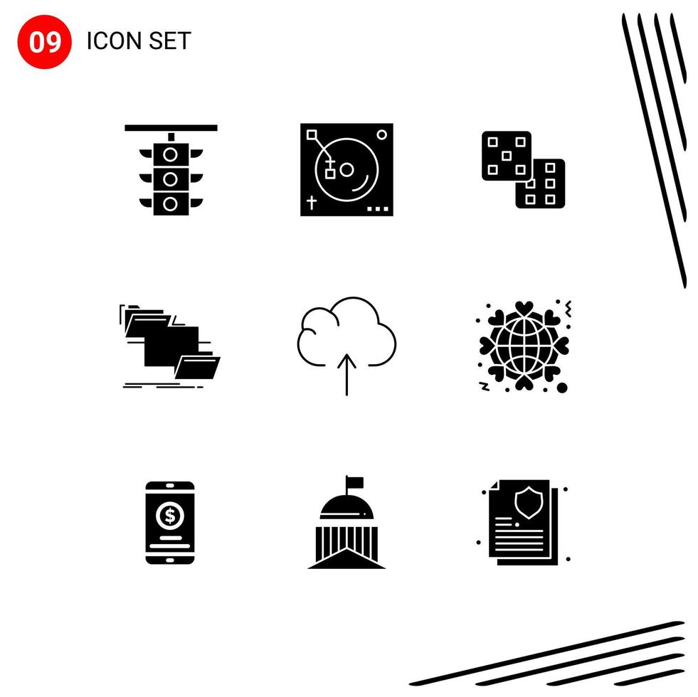 9 Universal Solid Glyphs Set for Web and Mobile Applications cloud move sound management folder Editable Vector Design Elements