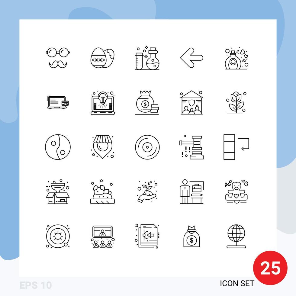 Group of 25 Modern Lines Set for love point back chemistry back arrow Editable Vector Design Elements