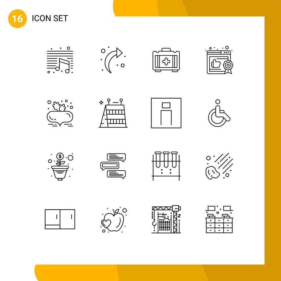 Universal Icon Symbols Group of 16 Modern Outlines of barrier food bag beetroot recommended Editable Vector Design Elements