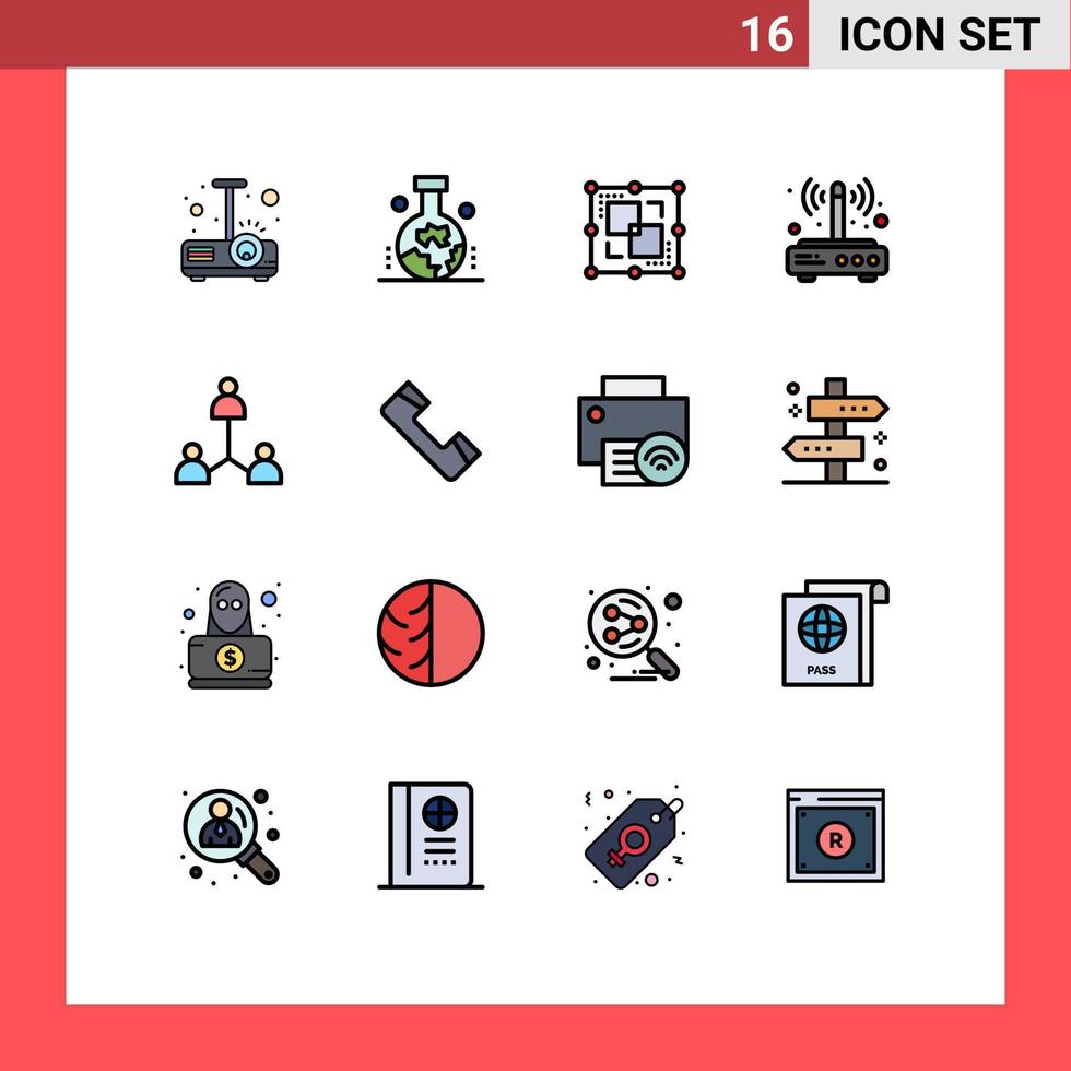 Modern Set of 16 Flat Color Filled Lines Pictograph of group connection divide wifi modem Editable Creative Vector Design Elements