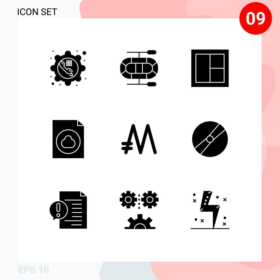 9 Universal Solid Glyph Signs Symbols of crypto mona coin furniture file cloud Editable Vector Design Elements