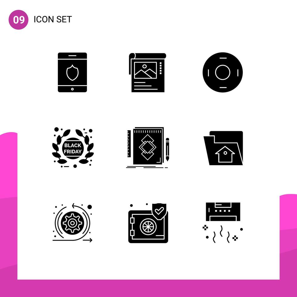 Modern Set of 9 Solid Glyphs and symbols such as tool promotion sign label black friday Editable Vector Design Elements