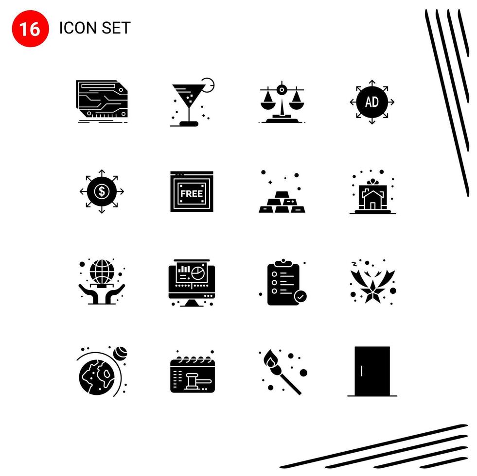 16 User Interface Solid Glyph Pack of modern Signs and Symbols of budget advertising submission ice submission law Editable Vector Design Elements