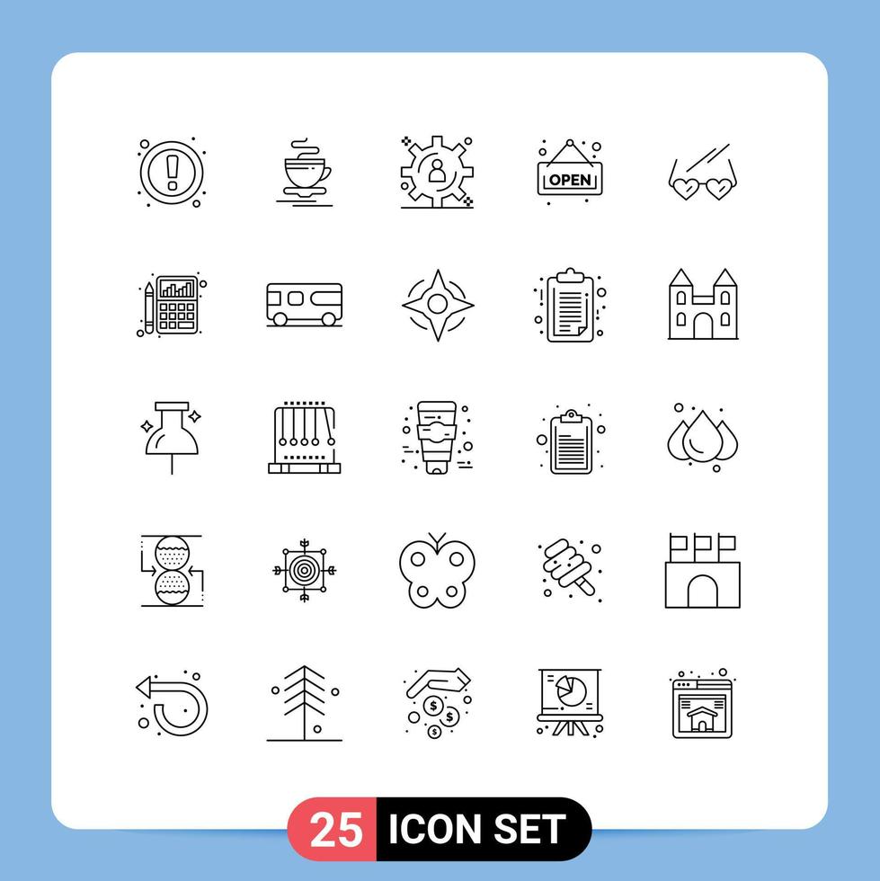Mobile Interface Line Set of 25 Pictograms of wedding love big data development glasses board Editable Vector Design Elements