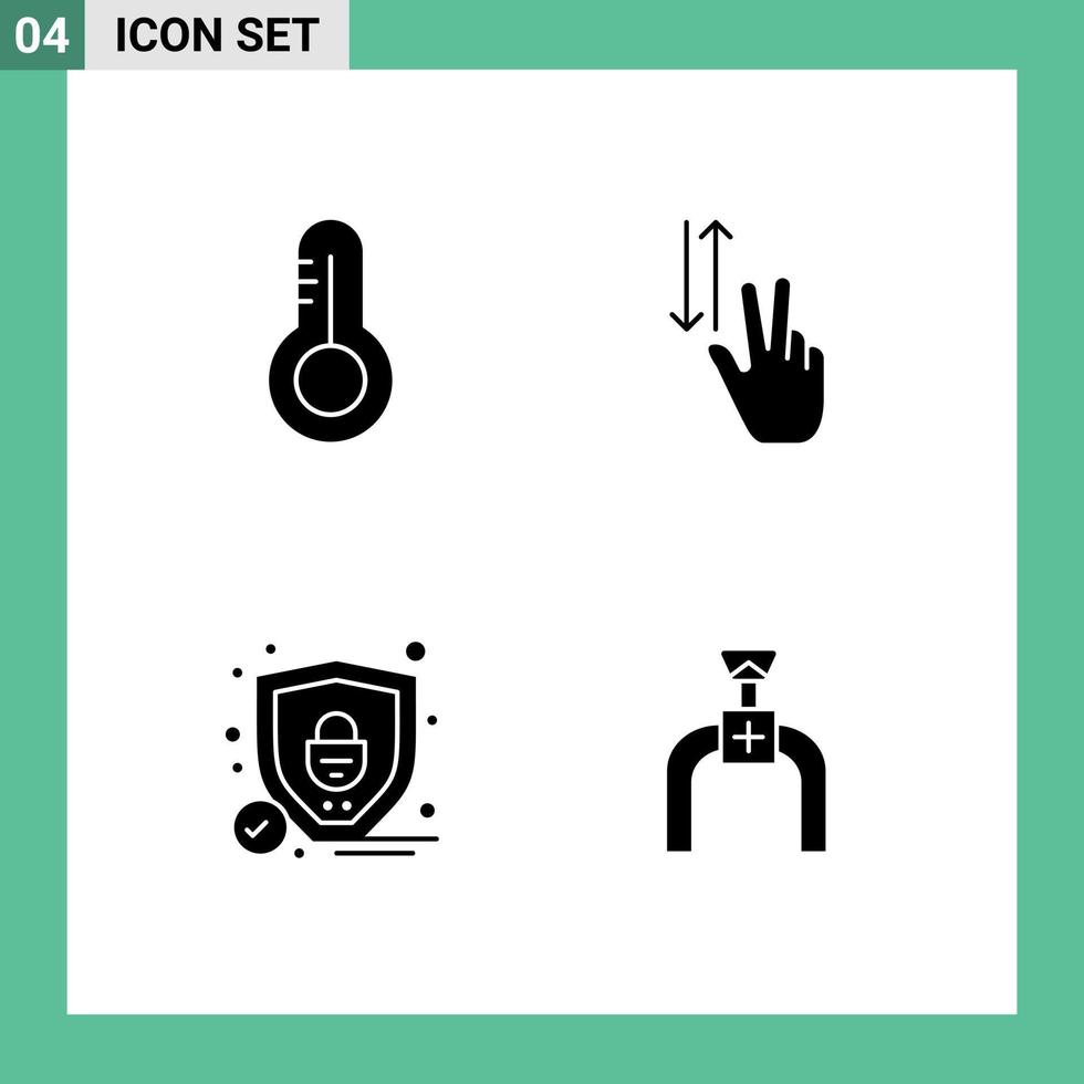Universal Icon Symbols Group of 4 Modern Solid Glyphs of science security finger up pipeline Editable Vector Design Elements