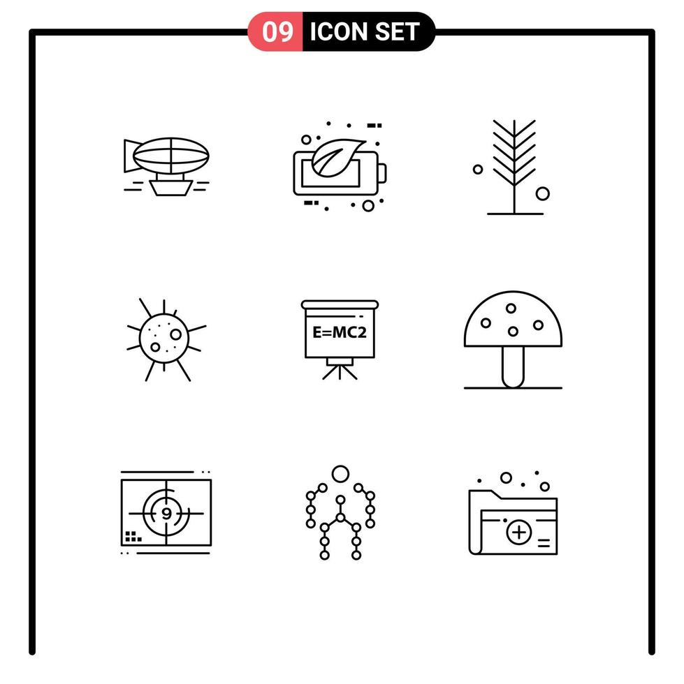 Pack of 9 creative Outlines of virus bacteria green tree nature Editable Vector Design Elements