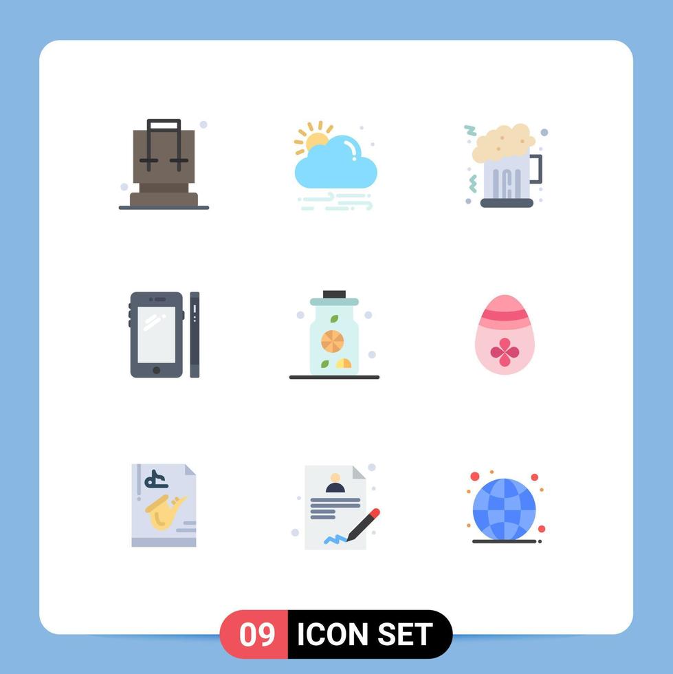 Pack of 9 Modern Flat Colors Signs and Symbols for Web Print Media such as drink water night pen mobile Editable Vector Design Elements