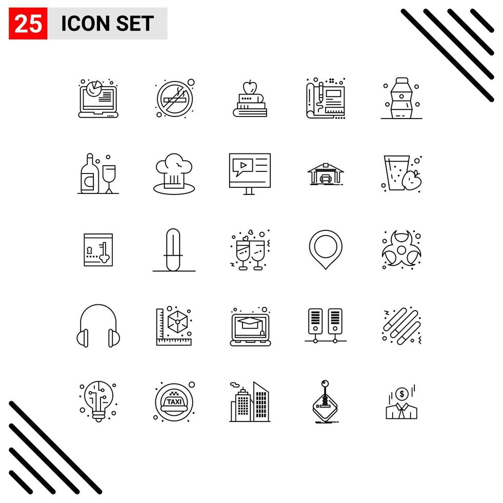 Group of 25 Modern Lines Set for bottle sketch book engineering blueprint Editable Vector Design Elements