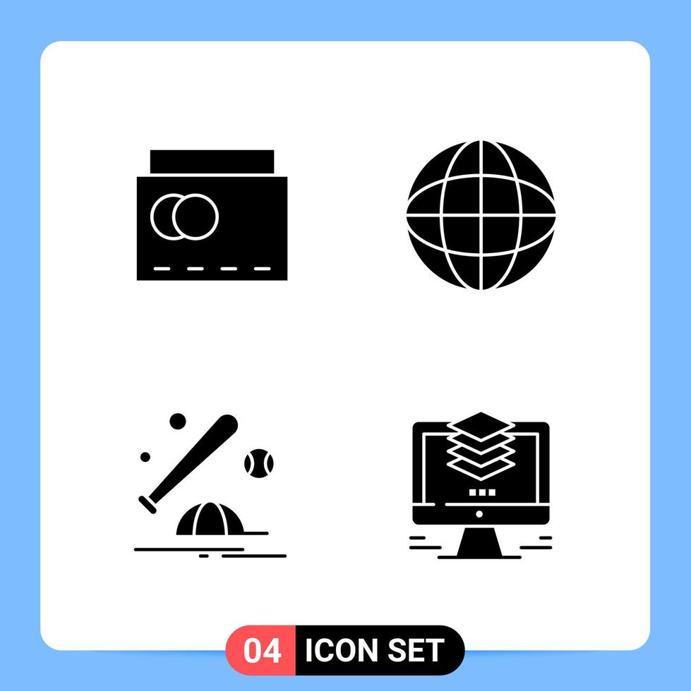 4 Solid Black Icon Pack Glyph Symbols for Mobile Apps isolated on white background 4 Icons Set vector