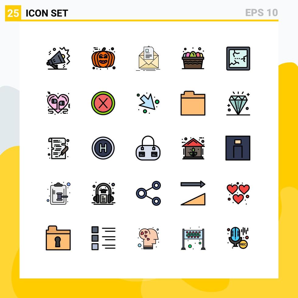 Modern Set of 25 Filled line Flat Colors Pictograph of broken farm mail egg briefing Editable Vector Design Elements