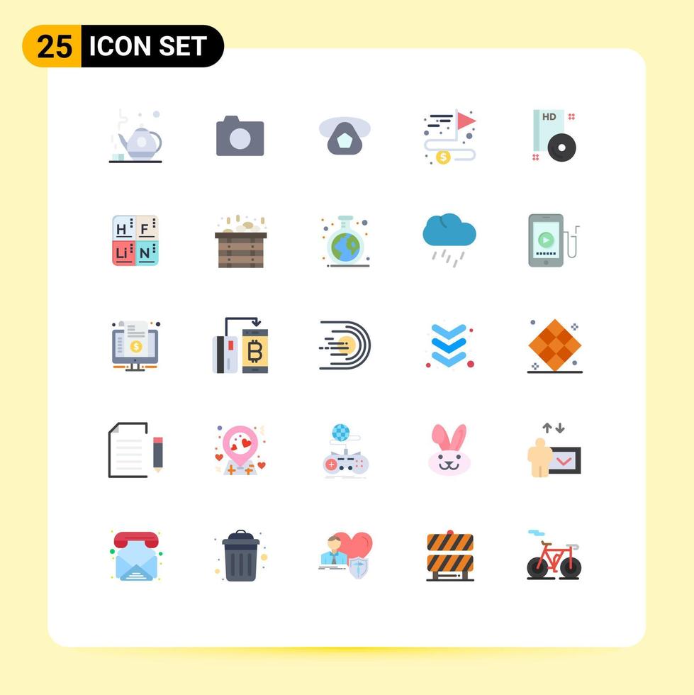 Universal Icon Symbols Group of 25 Modern Flat Colors of compact bluray call goal achieving Editable Vector Design Elements