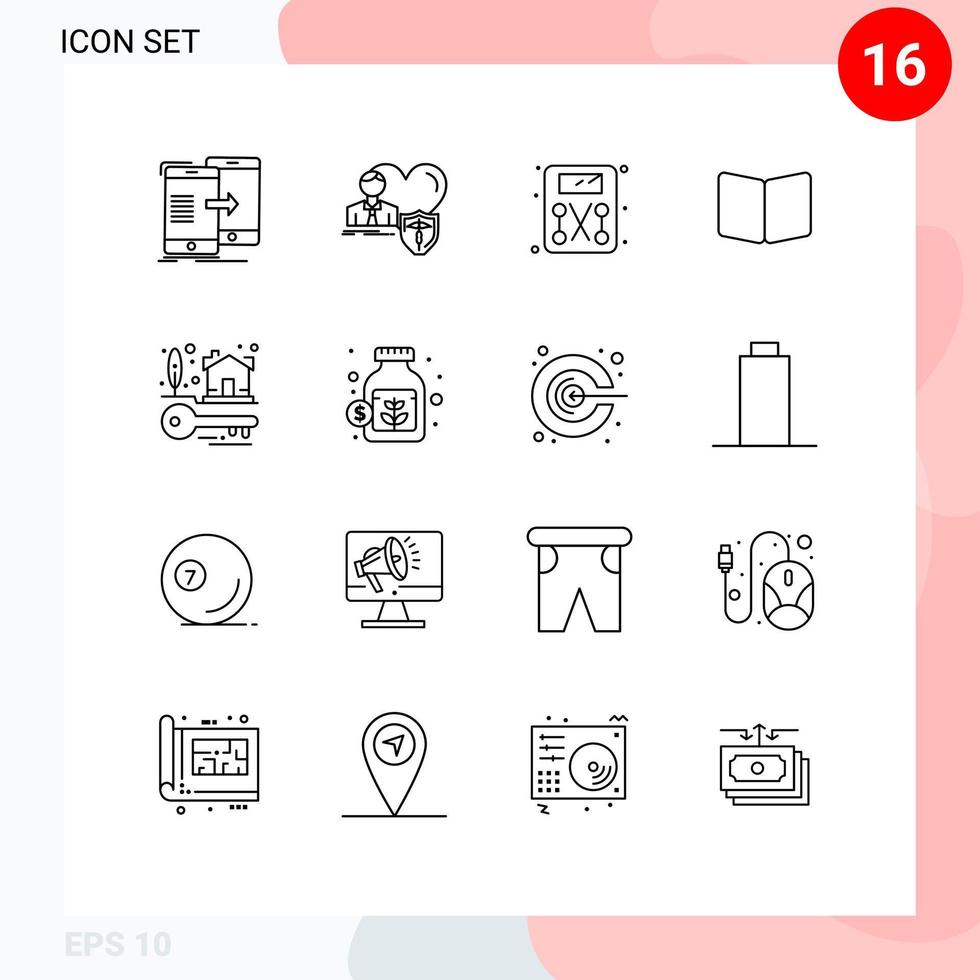 Universal Icon Symbols Group of 16 Modern Outlines of cover page protect book weighing machine Editable Vector Design Elements