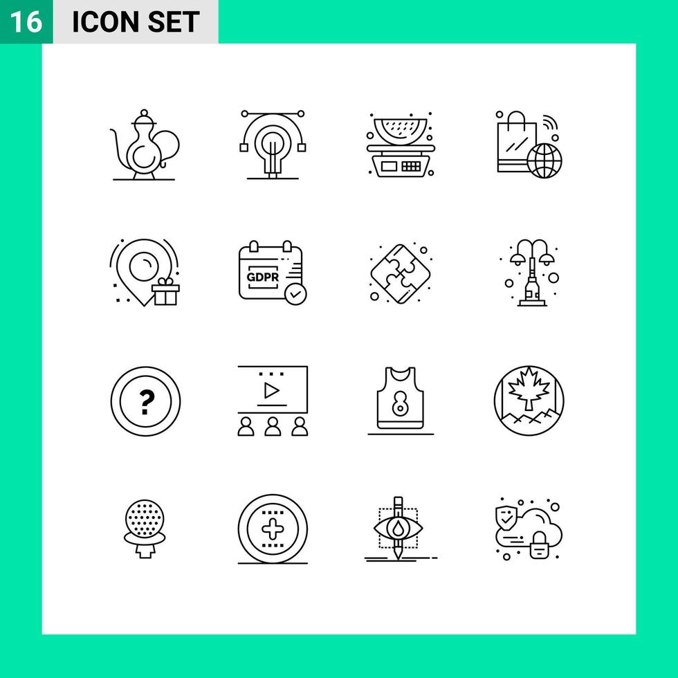 Editable Vector Line Pack of 16 Simple Outlines of wifi internet of things educat internet watermelon Editable Vector Design Elements