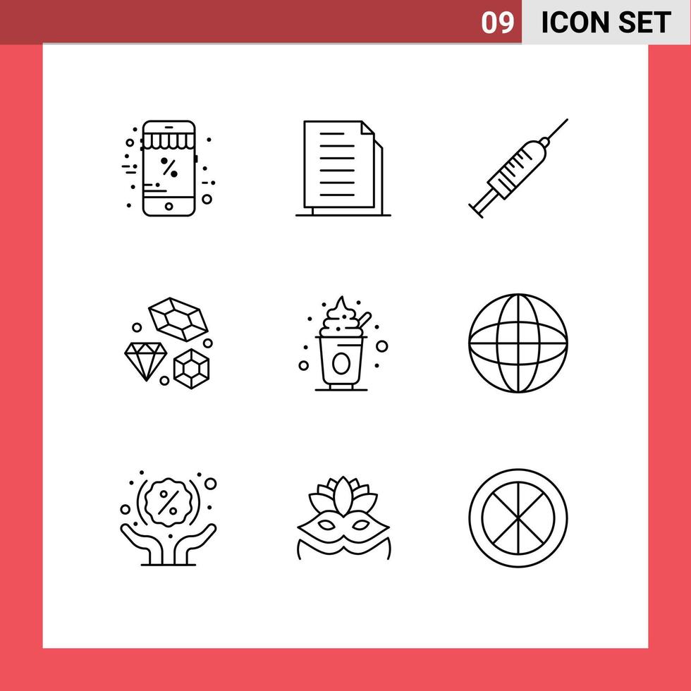 Stock Vector Icon Pack of 9 Line Signs and Symbols for wedding love paper diamond needle Editable Vector Design Elements