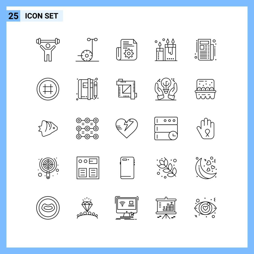 25 iconos estilo de línea símbolos de contorno creativo icono de línea negra signo aislado sobre fondo blanco vector