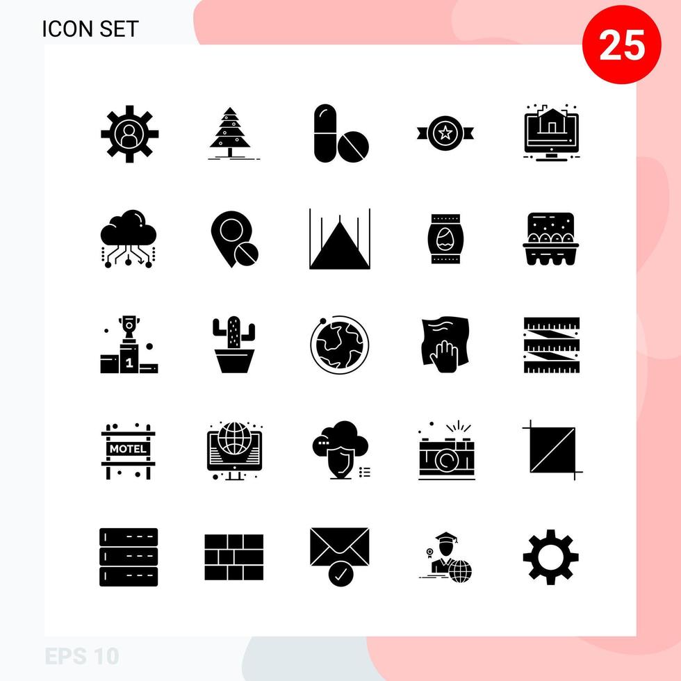 Vector Pack of 25 Icons in Solid Style Creative Glyph Pack isolated on White Background for Web and Mobile