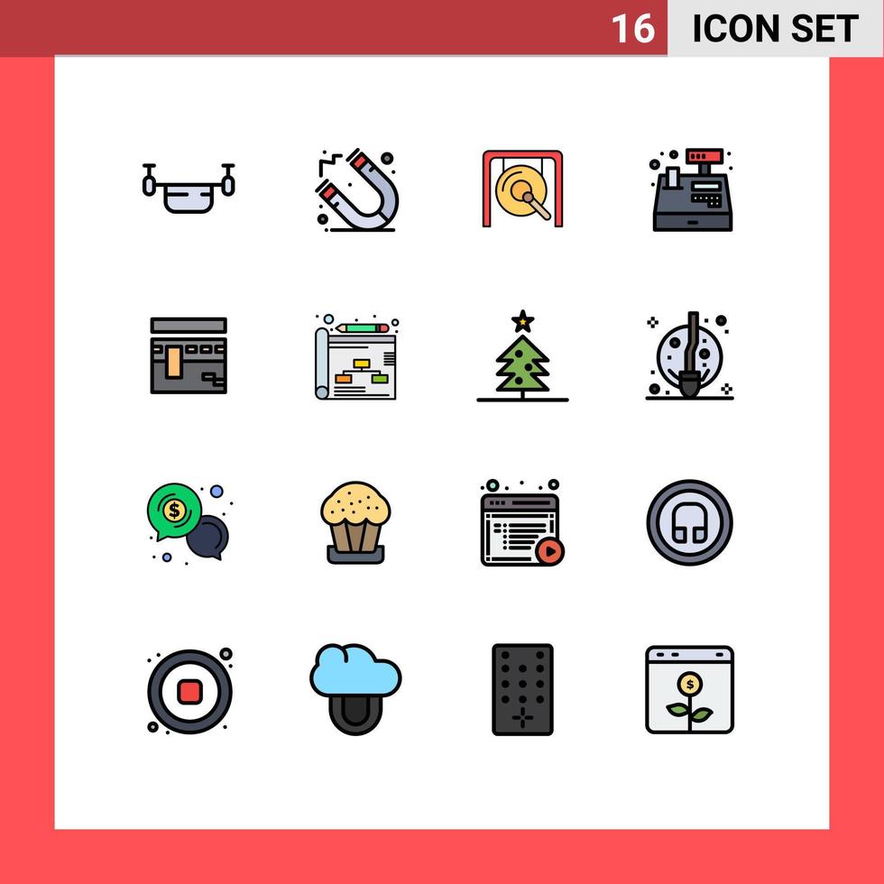 16 iconos creativos signos y símbolos modernos de la meca compras gong registro efectivo elementos de diseño de vectores creativos editables