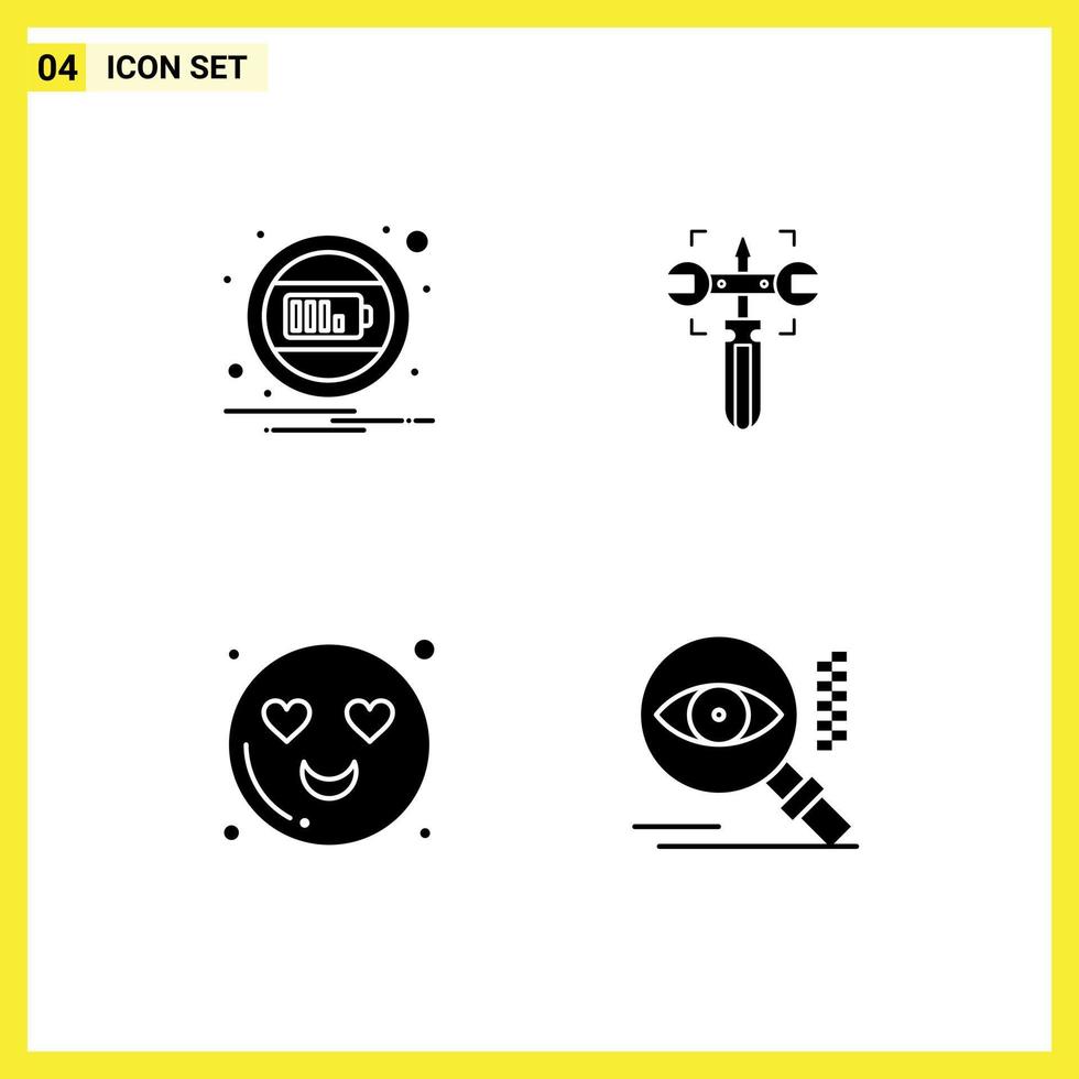 Set of 4 Modern UI Icons Symbols Signs for battery heart notification wrench eye Editable Vector Design Elements