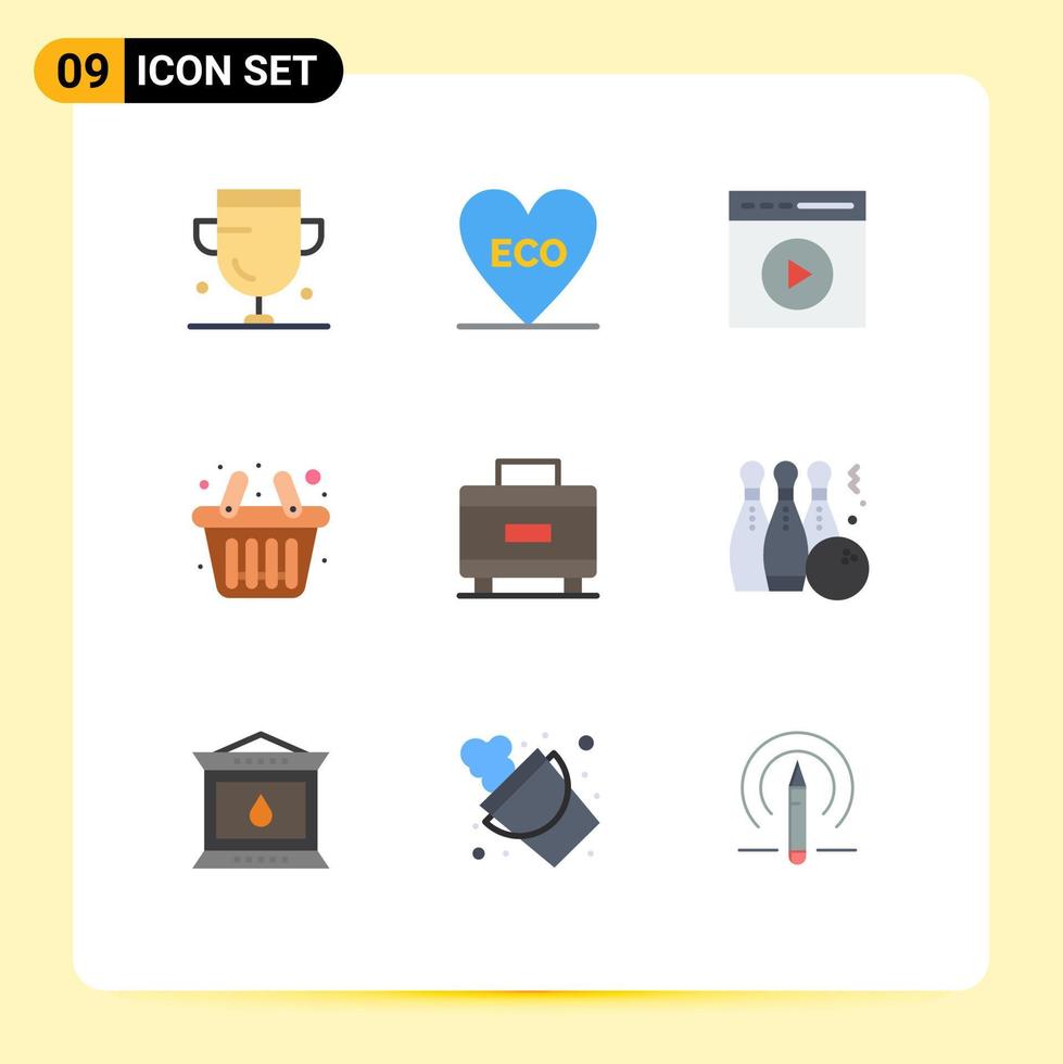 paquete de iconos de vector de stock de 9 signos y símbolos de línea para elementos de diseño de vector editables de reproducción de video de cesta de entorno de carrito de vacaciones