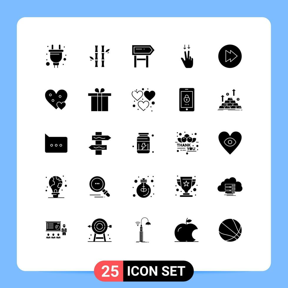 25 Universal Solid Glyphs Set for Web and Mobile Applications multimedia down natural gesture motivation Editable Vector Design Elements