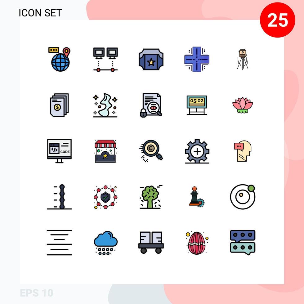 Filled line Flat Color Pack of 25 Universal Symbols of laser mainframe pc datacenter computing Editable Vector Design Elements