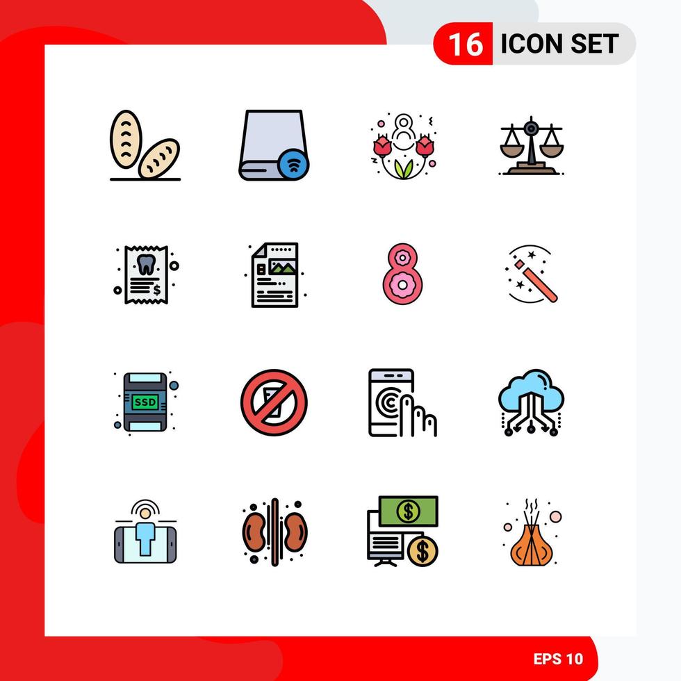 Set of 16 Commercial Flat Color Filled Lines pack for tooth medical eight march dentist ireland Editable Creative Vector Design Elements