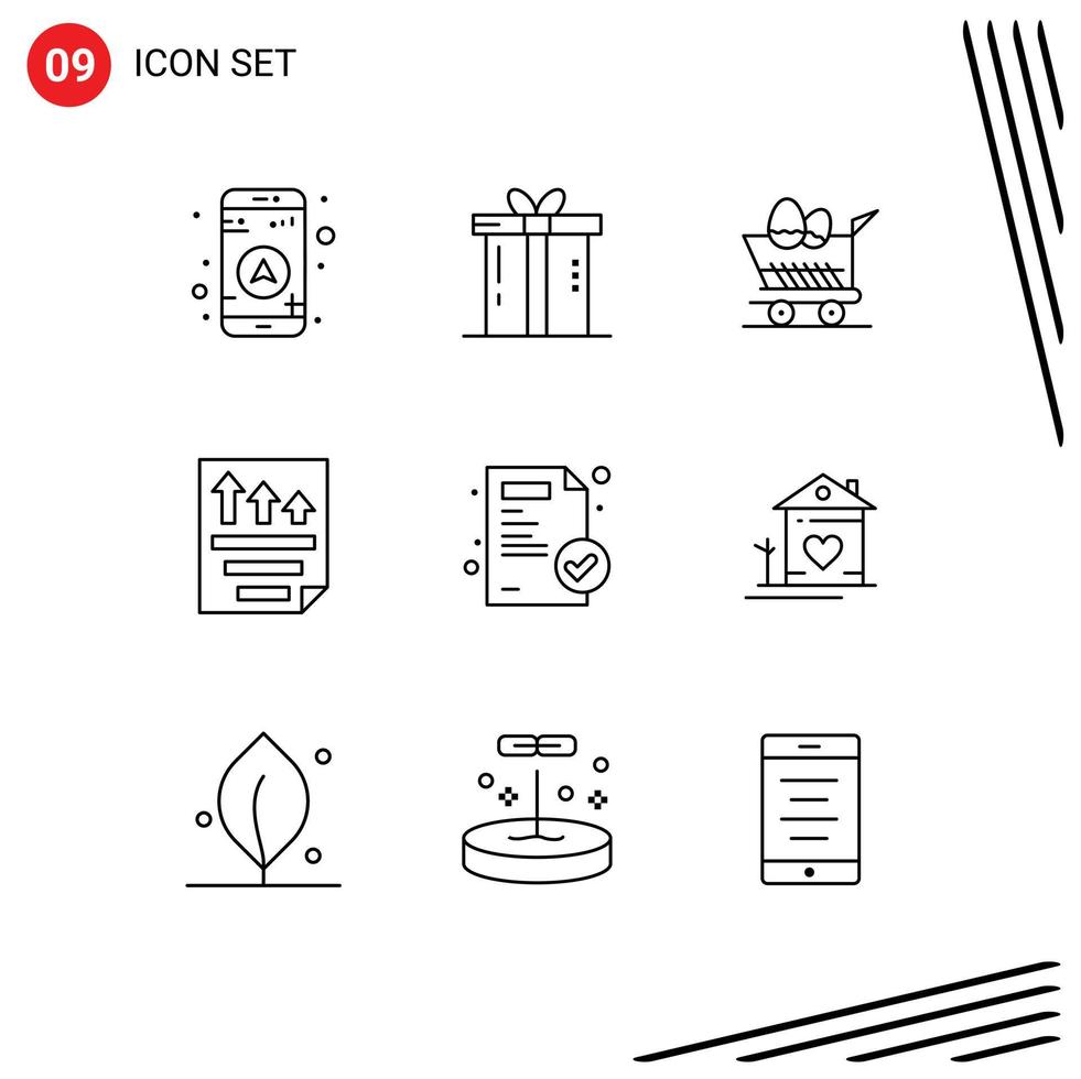 Modern Set of 9 Outlines Pictograph of medical paper cart page data Editable Vector Design Elements