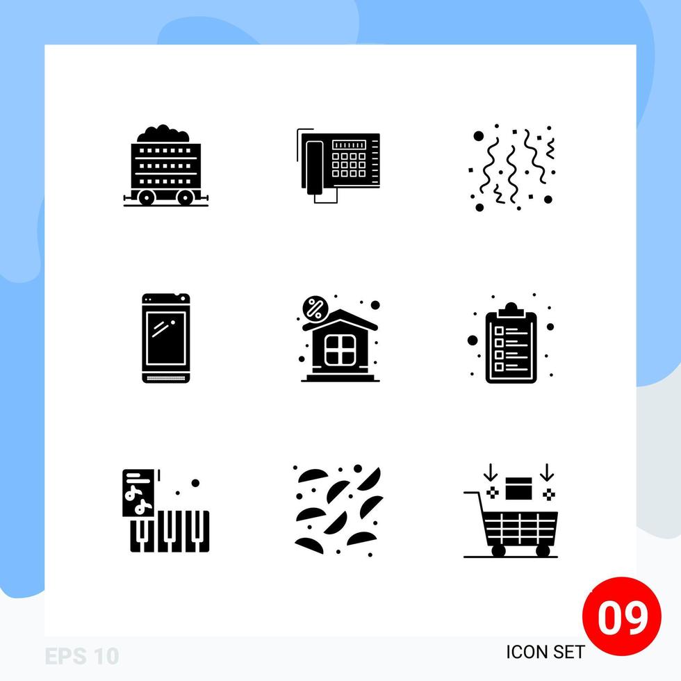 User Interface Pack of 9 Basic Solid Glyphs of discount huawei birthday mobile phone Editable Vector Design Elements