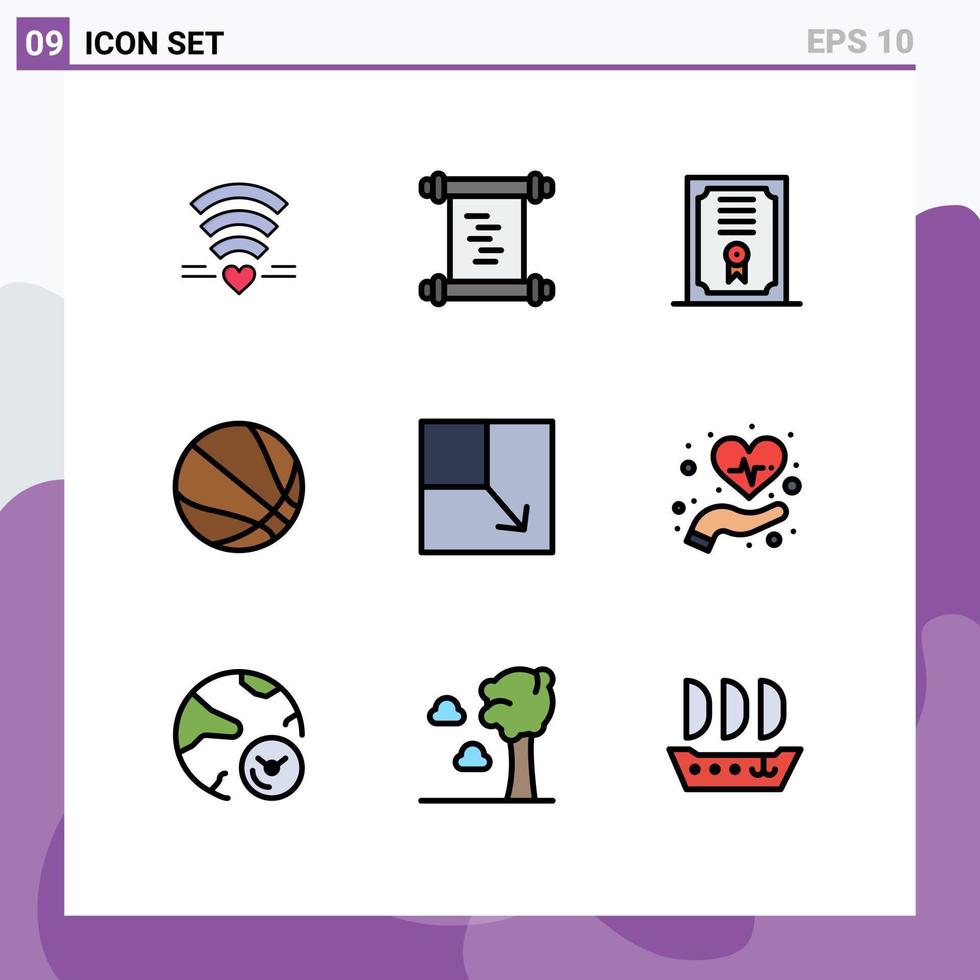 Universal Icon Symbols Group of 9 Modern Filledline Flat Colors of health view degree layout basketball Editable Vector Design Elements